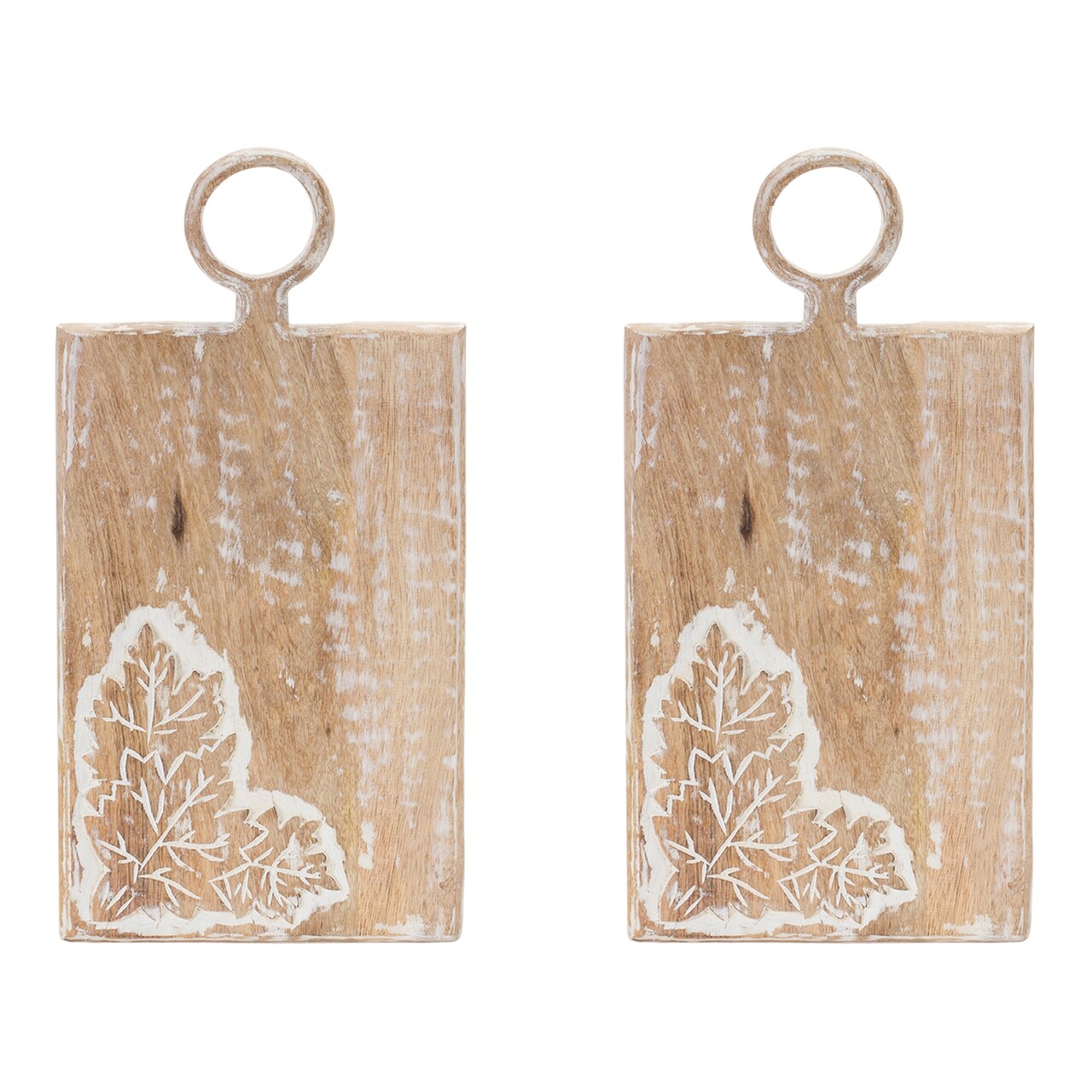 Melrose Carved Wooden Cutting Boards - 16" - Brown and White - Set of 2